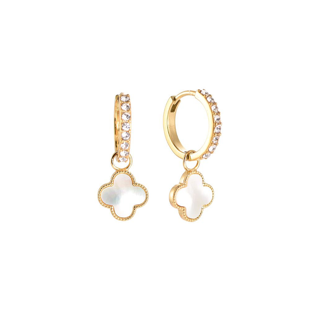 Mydefny Edelstahl Ohrringe Clover Pearl Zirkonia Steine Gold/Silber