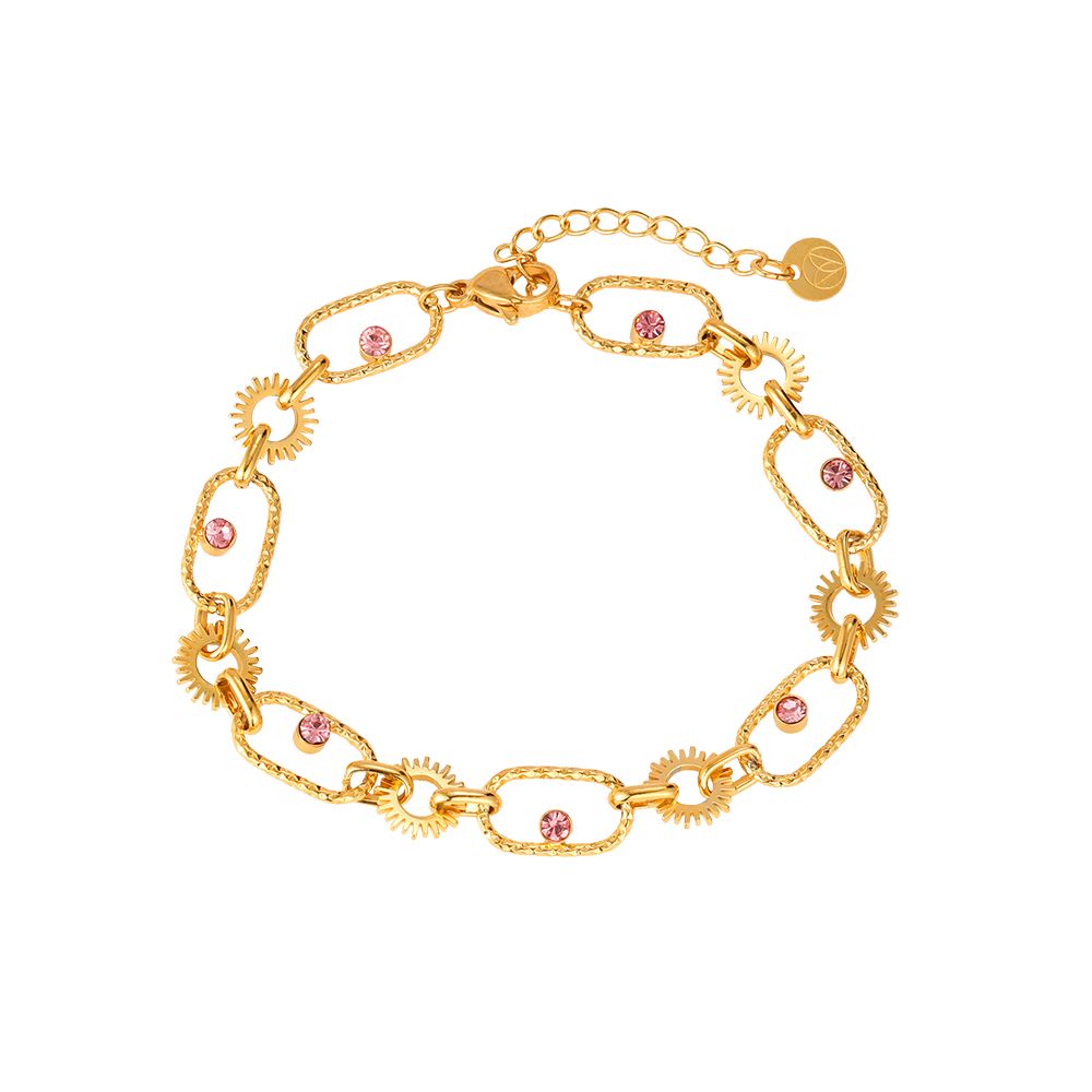 Mydefny Edelstahl Armkette Sonne Und Liebe Rosa Steine Gold