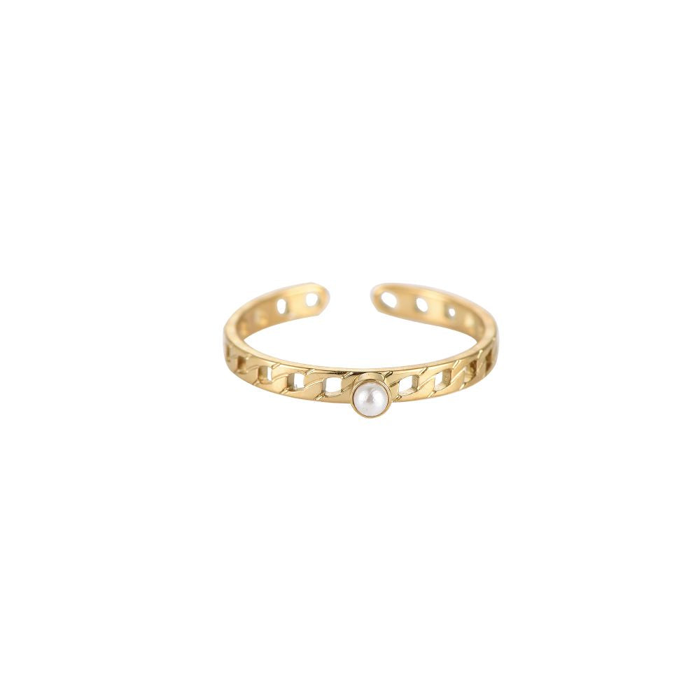 Mydefny Edelstahl Ring Little Pearl On Lock Chain Gold/Silber