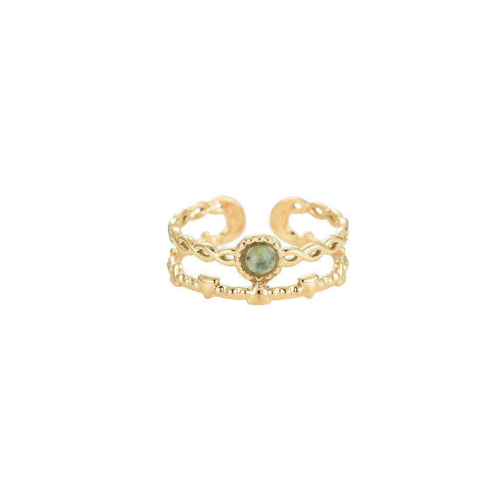 Mydefny Edelstahl Ring Turquoise Stone 2 Layer Mit Naturstein Gold