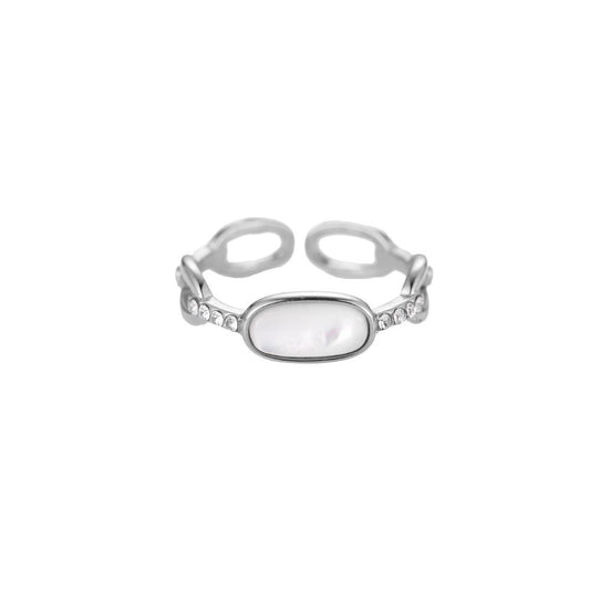 Mydefny Edelstahl Ring Pearl Links Mit Zirkonia Steinen Perle Silber