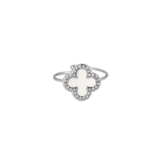 Mydefny Edelstahl Ring Pearly 4-Petal Flower Silber/Gold