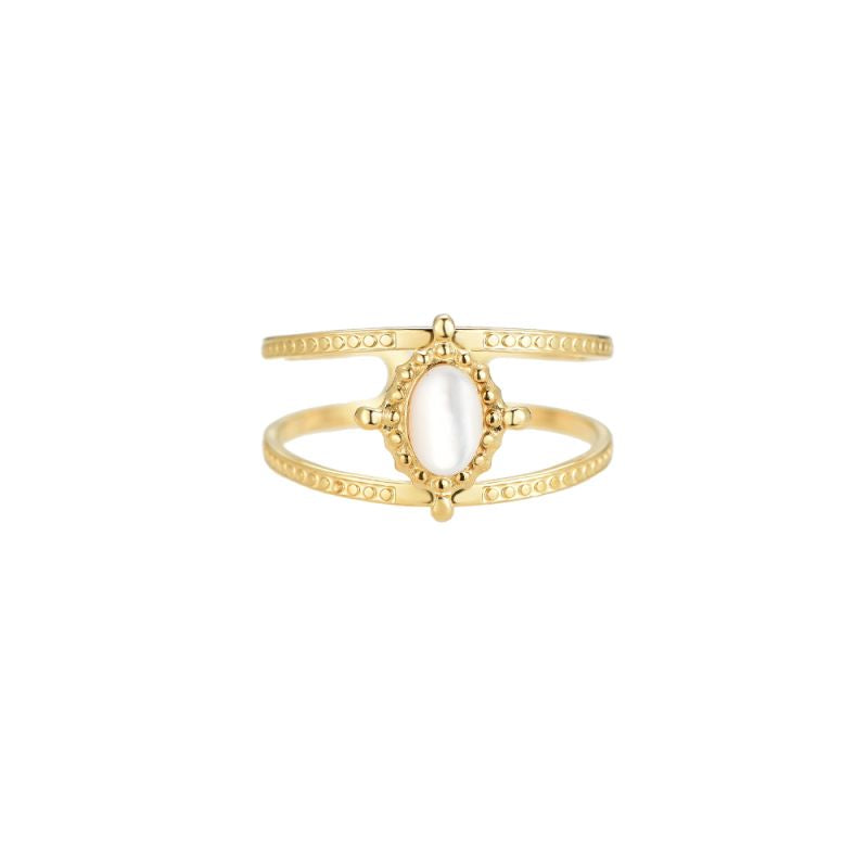 Mydefny Edelstahl Ring Fine Pearl Signet Gold/Silber