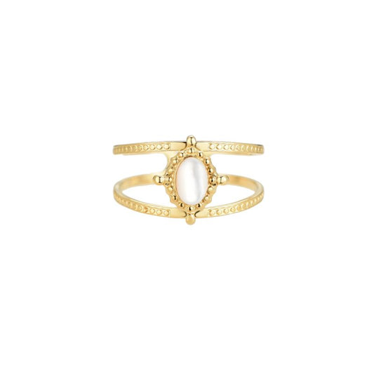 Mydefny Edelstahl Ring Fine Pearl Signet Gold/Silber