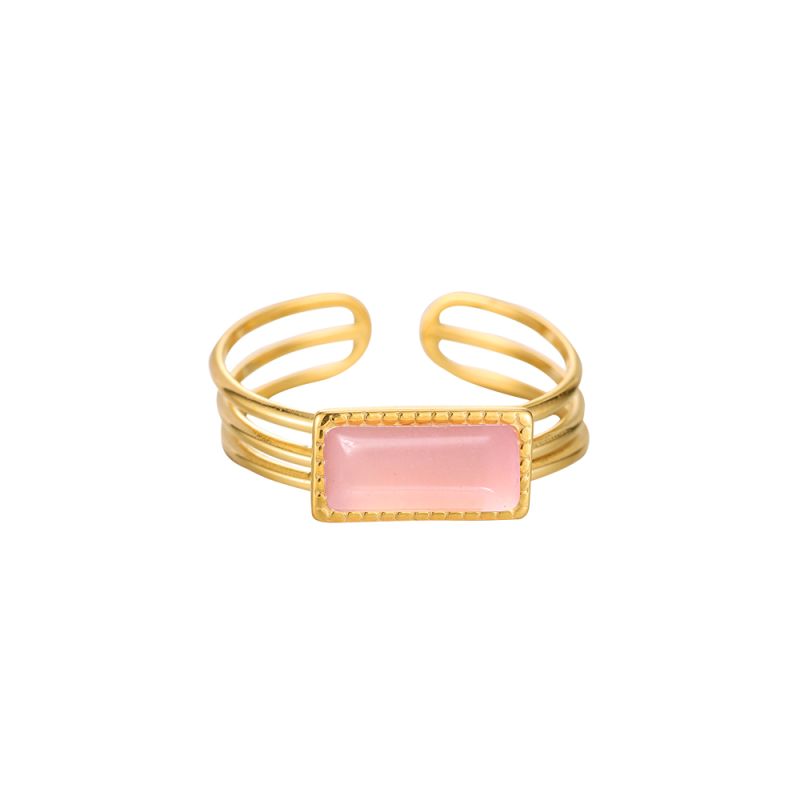 Mydefny Edelstahl Ring Rosa Quartz Mini Gold