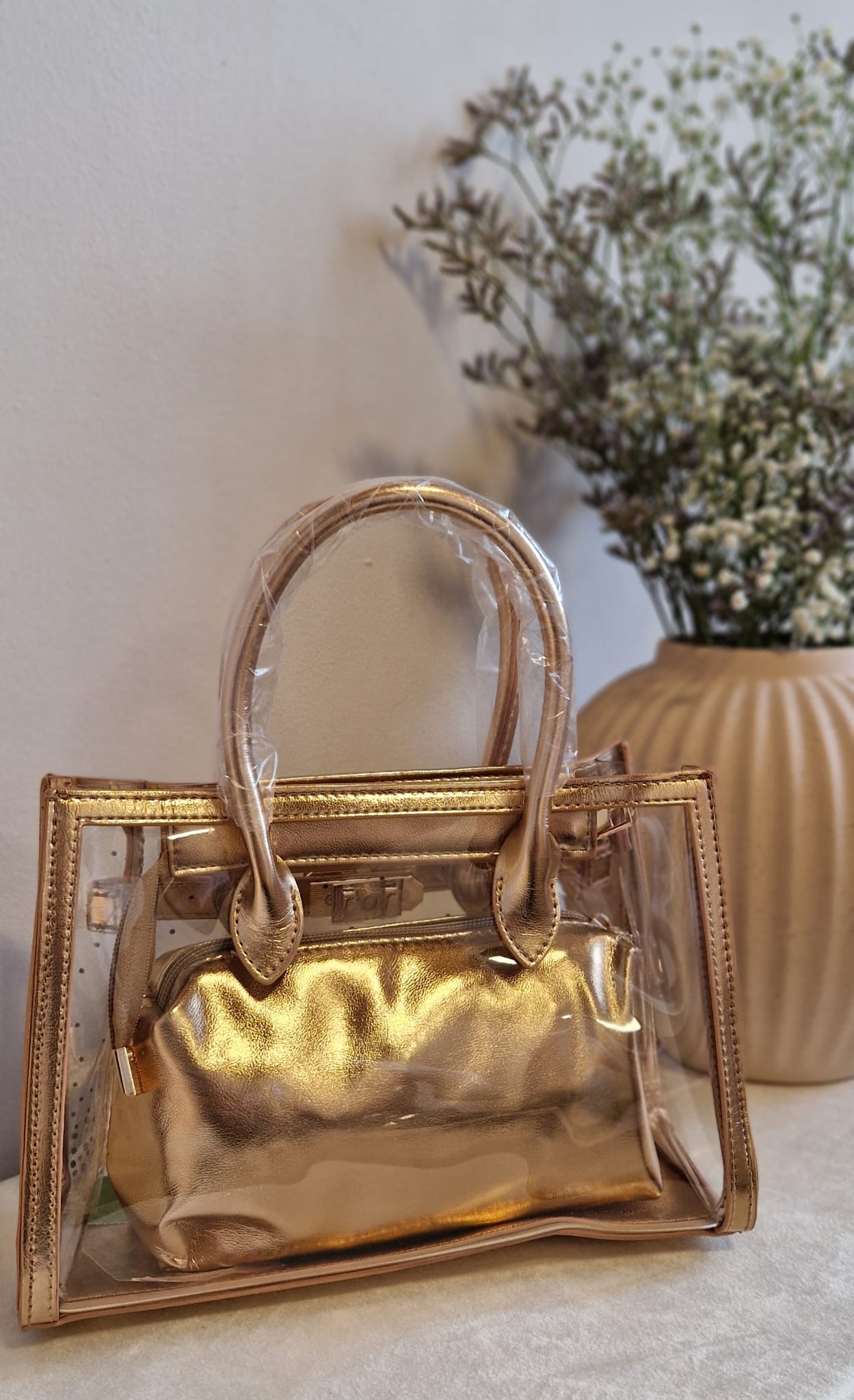 Mydefny Tasche Glamour Rosegold Glänzend Mit Steinchen