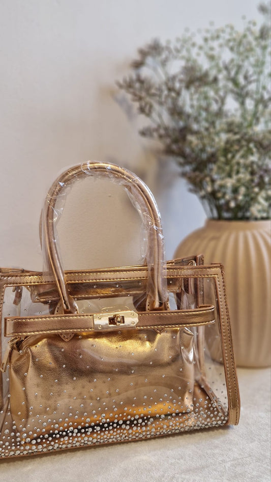 Mydefny Tasche Glamour Rosegold Glänzend Mit Steinchen