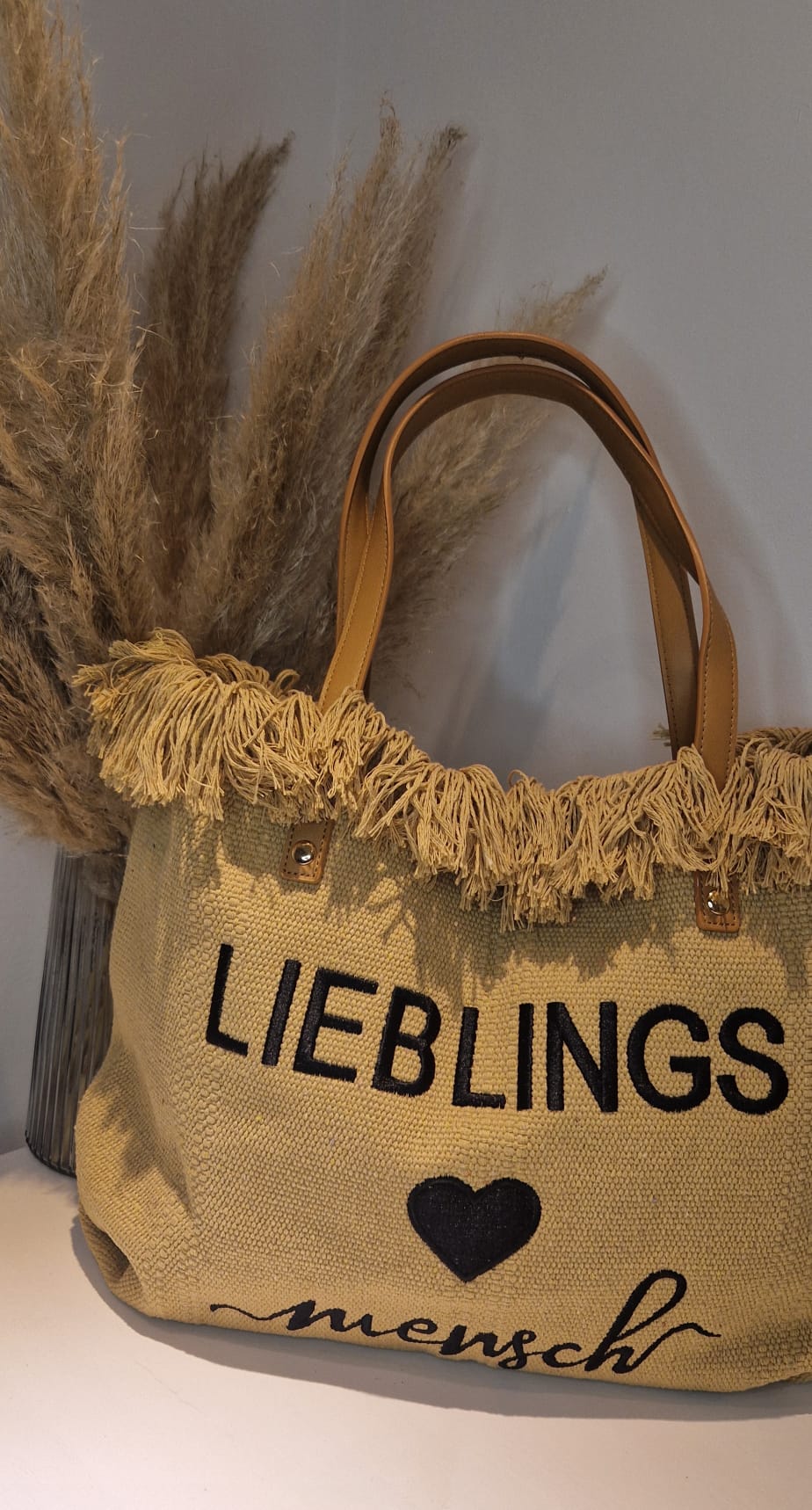 Mydefny Tasche Lieblings Mensch Beige Mit Fransen