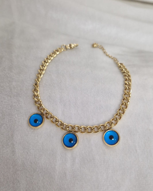 Mydefny Edelstahl Armkette Drei Blaue Augen Nazar Gold