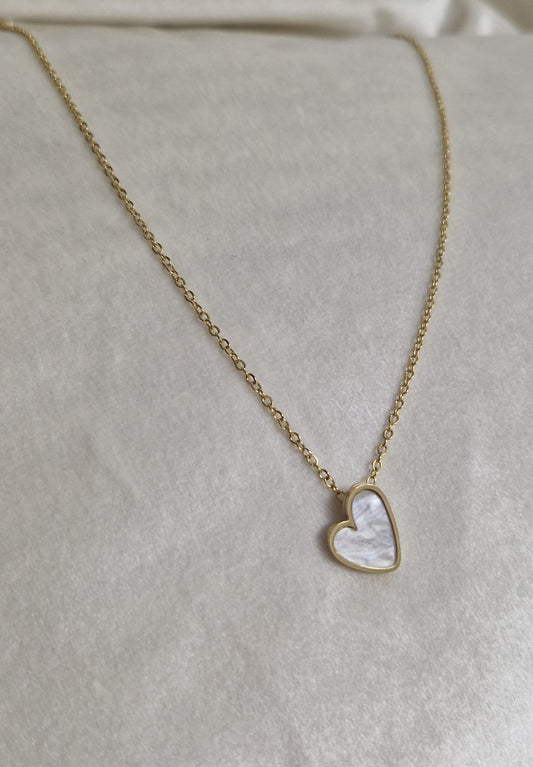 Mydefny Edelstahl Halskette White Heart Gold