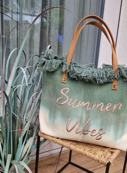 Mydefny Tasche Summer Vibes Grün Weiß Mit Fransen